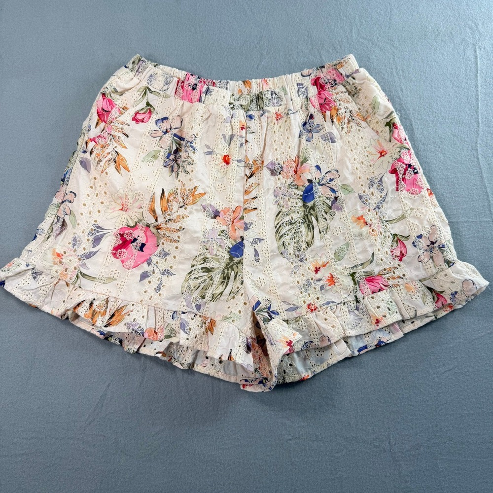 Dance & Marvel Shorts Women S Cream Floral Eyelet Ruffle Boho Soft Girl Summer - Picture 8 of 8